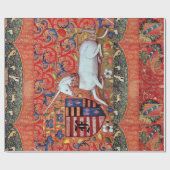 ユニコーン，中世ファンタジー花，フローラモノグラム ラッピングペーパー (フラット)