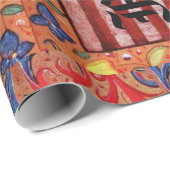 ユニコーン，中世ファンタジー花，フローラモノグラム ラッピングペーパー (ロールコーナー)