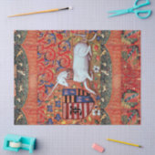 ユニコーン，中世ファンタジー花，フローラモノグラム 薄葉紙 (クラフト)