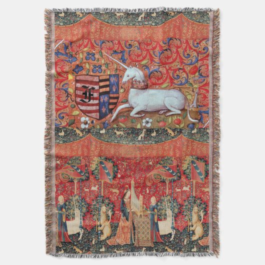 ユニコーン，動物遊モノグラムの女性の臓器 スローブランケット (正面縦)