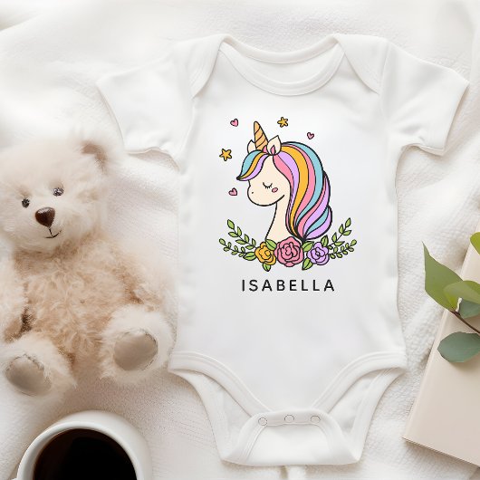ユニコーン 可愛い ファンシー ガールらしい オーダーメイド 名前 ベビーボディスーツ