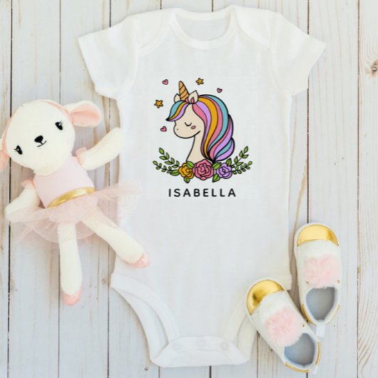 ユニコーン 可愛い ファンシー ガールらしい オーダーメイド 名前 ベビーボディスーツ