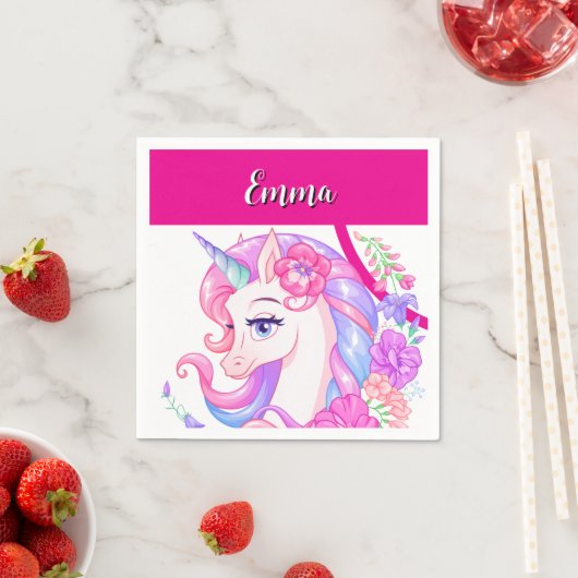 ユニコーン&名前のカスタマイズ スタンダードカクテルナプキン (インサイチュ)