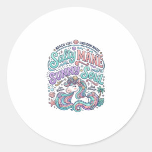 ユニコーン 塩っぽいたてがみ 陽気な魂 レトロスタイルTシャツ ラウンドシール
