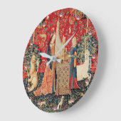 ユニコーン、女性PLAYING ORGAN赤の花柄 ラージ壁時計 (傾斜)