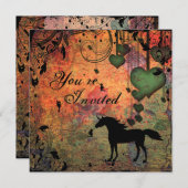 ユニコーン，妖精とハートフォレスト誕生日招待状 招待状 (正面/裏面)