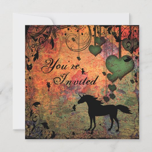 ユニコーン，妖精とハートフォレスト誕生日招待状 招待状 (正面)
