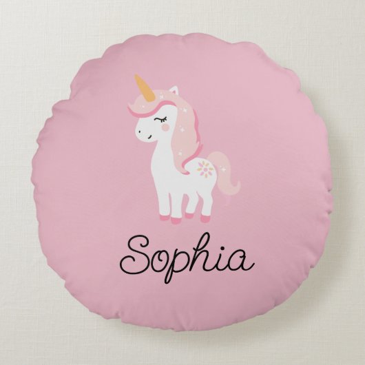 ユニコーン，妖精，魔法-名前をカスタムする ラウンドクッション (正面)