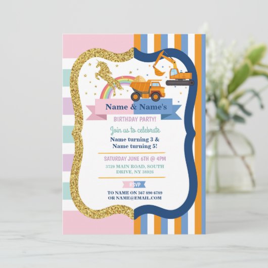 ユニコーン&建築ジョインボーイガール誕生日 招待状 (スタンド正面)