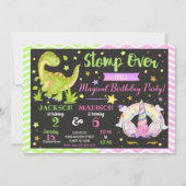 ユニコーン&恐竜ジョイント誕生日招待状 招待状 (正面)