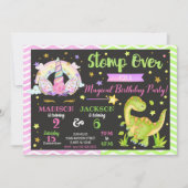 ユニコーン&恐竜ジョイント誕生日招待状 招待状 (正面)