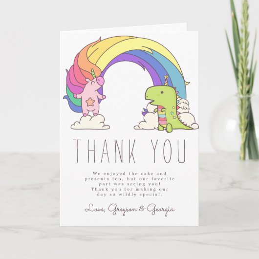 ユニコーン&恐竜誕生日ありがとう サンキューカード (正面)