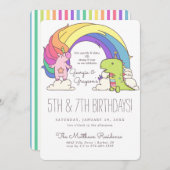 ユニコーン&恐竜誕生日招待状 (正面/裏面)