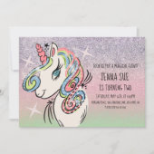 ユニコーン 手描きグラデーション レインボー 誕生日 招待状 (正面)