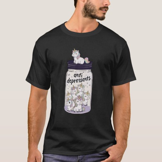 ユニコーン 抗うつ薬 瓶 男の子 女の子 子供 ジョークグッズ Tシャツ (正面)