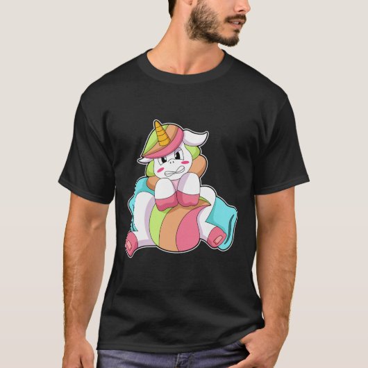 ユニコーン+抱き枕+恥ずかしがり屋 Tシャツ (正面)