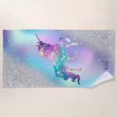 ユニコーン,星,シルバーグリッター《写真》ぼけ味ホログラフィック ビーチタオル (正面)
