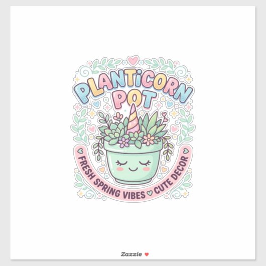 ユニコーン 植木鉢 グラフィックデザインTシャツ シール (シート)