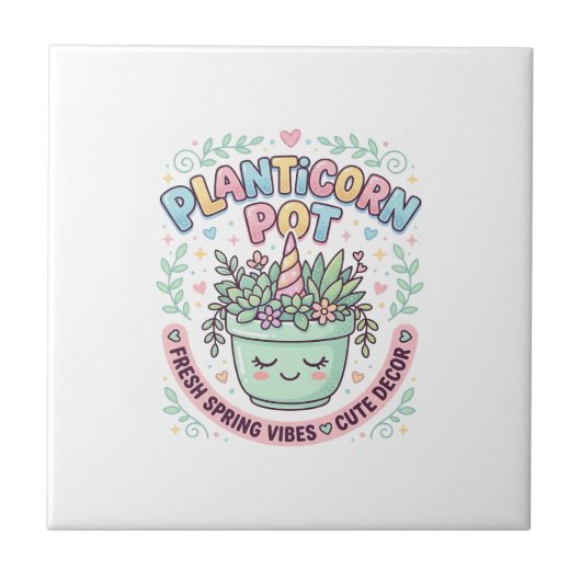 ユニコーン 植木鉢 グラフィックデザインTシャツ タイル (正面)