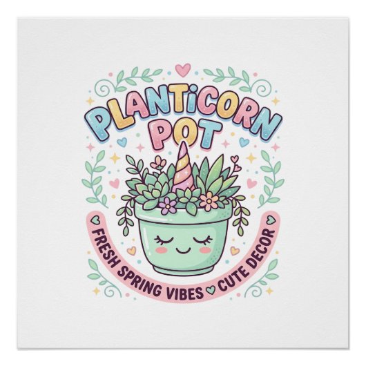 ユニコーン 植木鉢 グラフィックデザインTシャツ ポスター (正面)