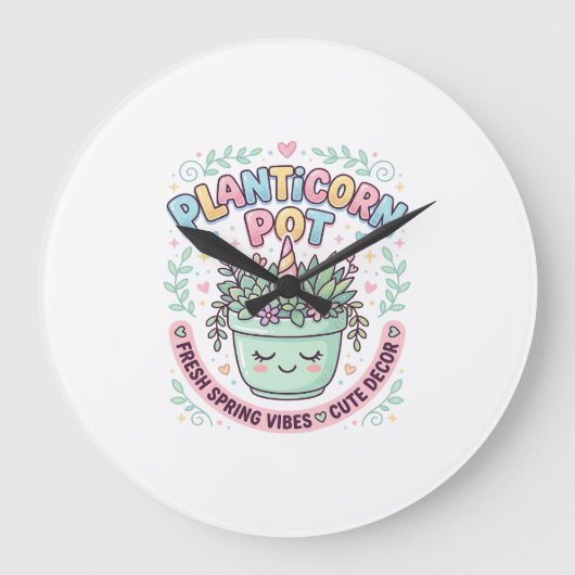 ユニコーン 植木鉢 グラフィックデザインTシャツ ラージ壁時計 (正面)