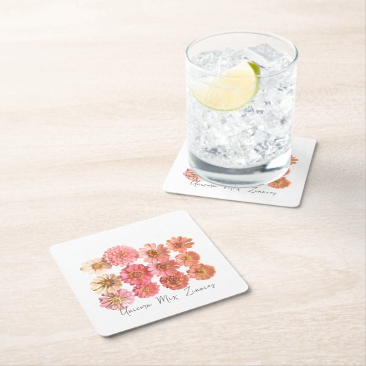 ユニコーン《植物》百日草コラージュ紙コースター スクエアペーパーコースター (インサイチュ)