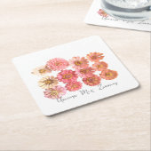 ユニコーン《植物》百日草コラージュ紙コースター スクエアペーパーコースター (アングル)