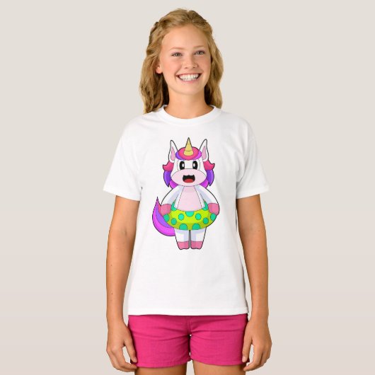ユニコーン 泳ぐ インフレータブル フロート 夏 Tシャツ (正面フル)