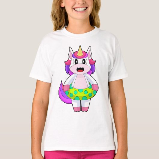 ユニコーン 泳ぐ インフレータブル フロート 夏 Tシャツ (正面)