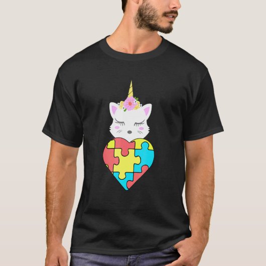 ユニコーン 猫 パズル 自閉症啓発 Tシャツ (正面)