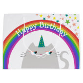 ユニコーン 猫 レインボー 女子 誕生日 ラージペーパーバッグ (正面)