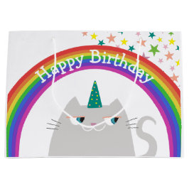 ユニコーン 猫 レインボー 女子 誕生日 ラージペーパーバッグ