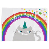 ユニコーン 猫 レインボー 女子 誕生日 ラージペーパーバッグ (裏面)