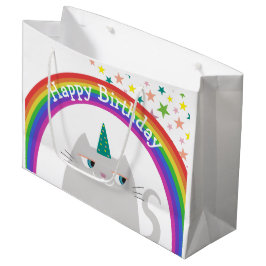 ユニコーン 猫 レインボー 女子 誕生日 ラージペーパーバッグ