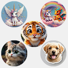 ユニコーン，猫，犬，小さな円の防水ラベル ラベル