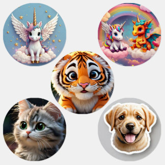 ユニコーン,猫,犬,小さな円の防水ラベル ラベル