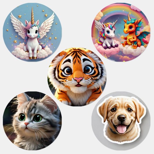 ユニコーン，猫，犬，小さな円の防水ラベル ラベル (グループ)