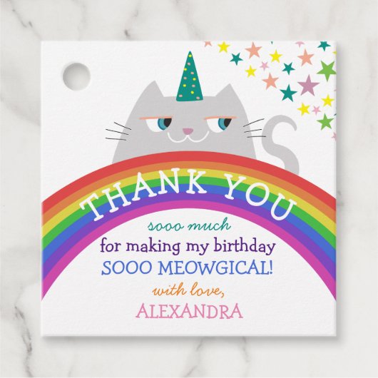 ユニコーン 猫 虹 ガールズ 誕生日 ありがとう フェイバータグ (正面)