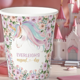 ユニコーン 紫色の花 誕生日 紙コップ