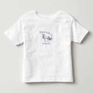 ユニコーン 紫 栗 お誕生日おめでとう キッズ 名前 かわいい トドラーTシャツ