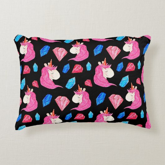 ユニコーン、結晶：魔法の水の色のパターン。 アクセントクッション (正面)