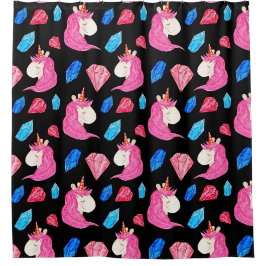 ユニコーン、結晶：魔法の水の色のパターン。 シャワーカーテン (正面)