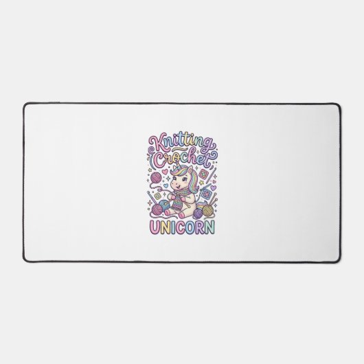 ユニコーン 編み物 かぎ針編み ユニコーン かわいい 白 デスクマット (正面)