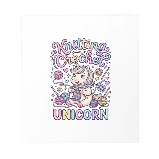 ユニコーン 編み物 かぎ針編み ユニコーン かわいい 白 ノートパッド (正面)
