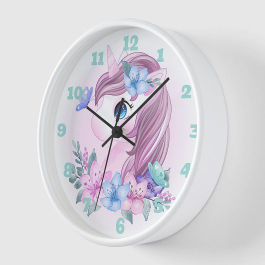 ユニコーン、花と蝶の大きな時計 壁時計 (傾斜)
