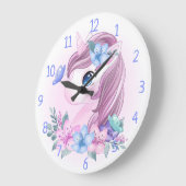ユニコーン，花と蝶 ラージ壁時計 (傾斜)