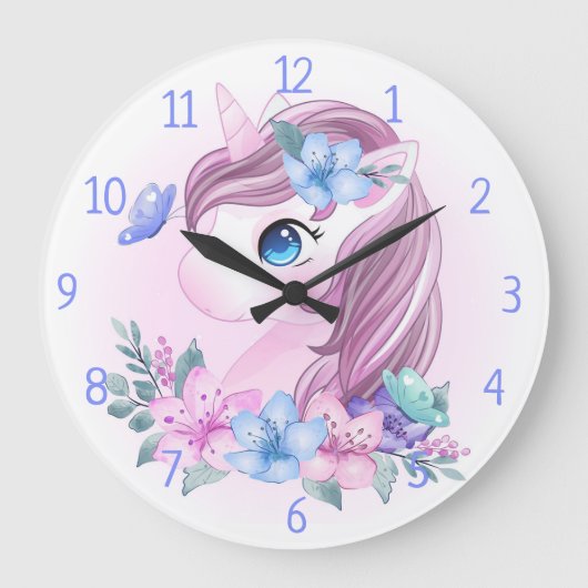 ユニコーン，花と蝶 ラージ壁時計 (正面)