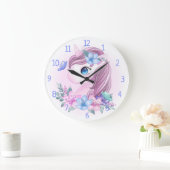 ユニコーン，花と蝶 ラージ壁時計 (ホーム)