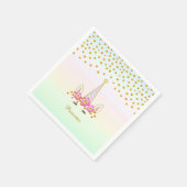 ユニコーン、花と金ゴールド紙吹雪 スタンダードカクテルナプキン (角)