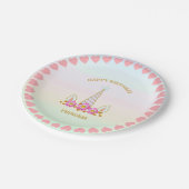 ユニコーン、花、ハート、金ゴールドドット ペーパープレート (アングル)